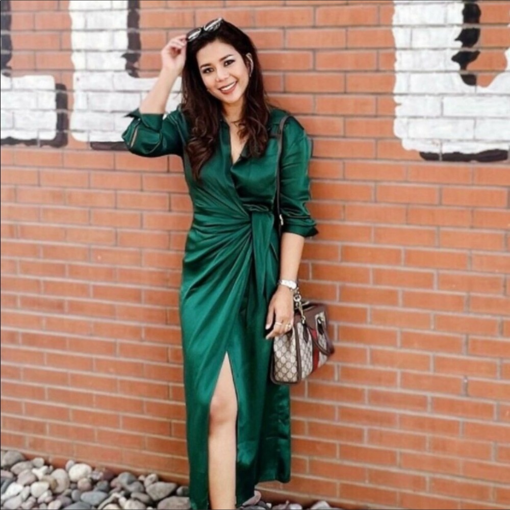 ZARA Limited Edition Green Shirt Wrap Dress
